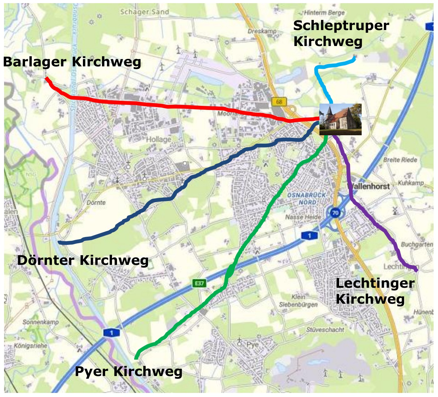 Karte Kirchwege